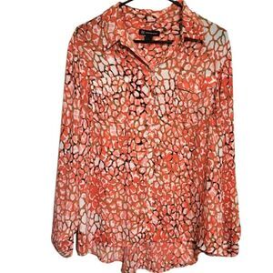 INC International Concepts Pink White Brown Hi-Lo Button Up Blouse, Plus Size 16